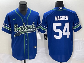 Wholesale Cheap Men\'s Seattle Seahawks #54 Bobby Wagner Blue With Patch Cool Base Stitched Baseball Jersey