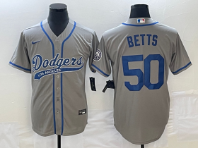 Wholesale Cheap Men\'s Los Angeles Dodgers #50 Mookie Betts Grey With Patch Cool Base Stitched Baseball Jersey1
