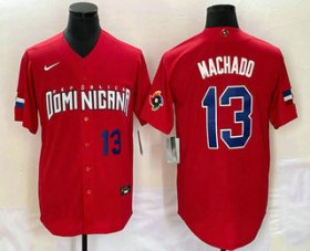Cheap Men\'s Dominican Republic Baseball #13 Manny Machado Number 2023 Red World Classic Stitched Jerseys