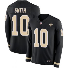 Wholesale Cheap Nike Saints #10 Tre\'Quan Smith Black Team Color Men\'s Stitched NFL Limited Therma Long Sleeve Jersey