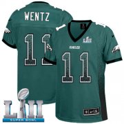 Wholesale Cheap Nike Eagles #11 Carson Wentz Midnight Green Team Color Super Bowl LII Women's Stitched NFL Elite Drift Fashion Jersey