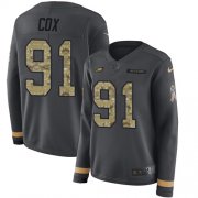 Wholesale Cheap Nike Eagles #91 Fletcher Cox Anthracite Salute to Service Women's Stitched NFL Limited Therma Long Sleeve Jersey