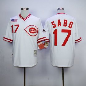Wholesale Cheap Mitchell And Ness 1990 Reds #17 Chris Sabo White Throwback Stitched MLB Jersey