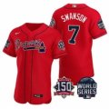 Wholesale Cheap Men Atlanta Braves 7 Dansby Swanson 2021 Red World Series With 150th Anniversary Patch Stitched Baseball Jersey