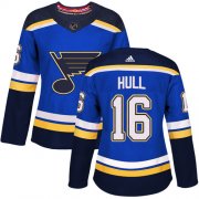 Wholesale Cheap Adidas Blues #16 Brett Hull Blue Home Authentic Women's Stitched NHL Jersey