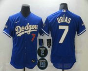 Wholesale Cheap Men's Los Angeles Dodgers #7 Julio Urias Blue Gold #2 #20 Patch Stitched MLB Flex Base Nike Jersey