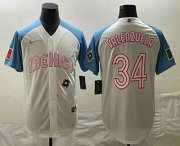 Cheap Mens Mexico Baseball #34 Fernando Valenzuela 2023 White Blue World Classic Stitched Jersey