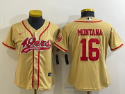 Wholesale Cheap Women's San Francisco 49ers #16 Joe Montana Gold With Patch Cool Base Stitched Baseball Jersey