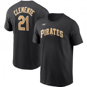 Wholesale Cheap Pittsburgh Pirates #21 Roberto Clemente Nike Cooperstown Collection Name & Number T-Shirt Black