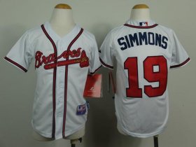 Wholesale Cheap Braves #19 Andrelton Simmons White Cool Base Stitched Youth MLB Jersey