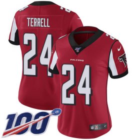 Wholesale Cheap Nike Falcons #24 A.J. Terrell Red Team Color Women\'s Stitched NFL 100th Season Vapor Untouchable Limited Jersey