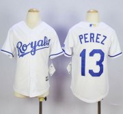 Wholesale Cheap Royals #13 Salvador Perez White Cool Base Stitched Youth MLB Jersey