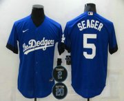 Wholesale Cheap Men's Los Angeles Dodgers #5 Corey Seager Blue #2 #20 Patch City Connect Cool Base Stitched Jersey