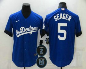 Wholesale Cheap Men\'s Los Angeles Dodgers #5 Corey Seager Blue #2 #20 Patch City Connect Cool Base Stitched Jersey