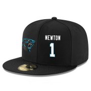 Wholesale Cheap Carolina Panthers #1 Cam Newton Snapback Cap NFL Player Black with White Number Stitched Hat