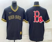 Cheap Men's Boston Red Sox Big Logo Black Gold Nike Cooperstown Legend V Neck Jersey