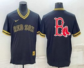 Cheap Men\'s Boston Red Sox Big Logo Black Gold Nike Cooperstown Legend V Neck Jersey