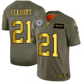 Wholesale Cheap Dallas Cowboys #21 Ezekiel Elliott NFL Men\'s Nike Olive Gold 2019 Salute to Service Limited Jersey