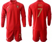 Wholesale Cheap Men 2021 European Cup Portugal home red Long sleeve 7 Soccer Jersey3