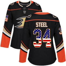 Wholesale Cheap Adidas Ducks #34 Sam Steel Black Home Authentic USA Flag Women\'s Stitched NHL Jersey