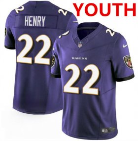 Cheap Youth Baltimore Ravens #22 Derrick Henry Purple 2023 F.U.S.E. Football Stitched Jersey