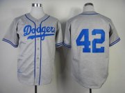 Wholesale Cheap Mitchell and Ness 1955 Dodgers #42 Jackie Robinson Grey Throwback Stitched MLB Jersey