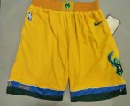 Wholesale Cheap Men's Milwaukee Bucks Yellow City Edition With Pocket Nike Swingman Shorts