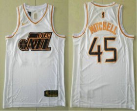 Wholesale Cheap Men\'s Utah Jazz #45 Donovan Mitchell White Golden Nike Swingman Stitched NBA Jersey