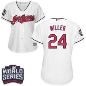 Wholesale Cheap Indians #24 Andrew Miller White 2016 World Series Bound Women\'s Home Stitched MLB Jersey