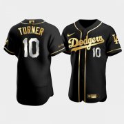 Wholesale Cheap Men's Los Angeles Dodgers #10 Justin Turner Black Gold Flex Base Stitched Jersey