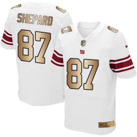 Wholesale Cheap Nike Giants #87 Sterling Shepard White Men\'s Stitched NFL Elite Gold Jersey