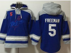 Wholesale Cheap Men\'s Los Angeles Dodgers #5 Freddie Freeman Blue Ageless Must Have Lace Up Pullover Hoodie