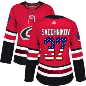 Wholesale Cheap Adidas Hurricanes #37 Andrei Svechnikov Red Home Authentic USA Flag Women\'s Stitched NHL Jersey