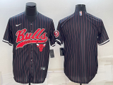 Wholesale Cheap Men's Chicago Bulls Blank Black Pinstripe With Patch Cool Base Stitched Baseball Jersey