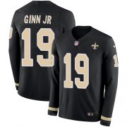 Wholesale Cheap Nike Saints #19 Ted Ginn Jr Black Team Color Men's Stitched NFL Limited Therma Long Sleeve Jersey