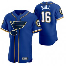 Wholesale Cheap St. Louis Blues #16 Brett Hull Men\'s 2020 NHL x MLB Crossover Edition Baseball Jersey Blue