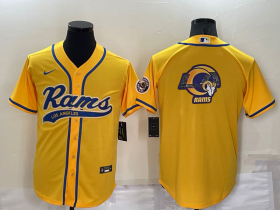 Wholesale Cheap Men\'s Los Angeles Rams Yellow Team Big Logo With Patch Cool Base Stitched Baseball Jersey