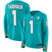Wholesale Cheap Nike Dolphins #1 Tua Tagovailoa Aqua Green Team Color Women's Stitched NFL Limited Therma Long Sleeve Jersey