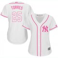 Wholesale Cheap Yankees #25 Gleyber Torres White/Pink Fashion Women's Stitched MLB Jersey