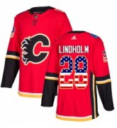 Wholesale Cheap Men's Adidas Calgary Flames #28 Elias Lindholm Red Home Authentic USA Flag Stitched NHL Jersey