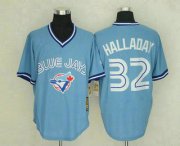 Wholesale Men's Toronto Blue Jays #32 Roy Halladay Light Blue Pullover Stitched MLB Throwback Jersey By Mitchell & Ness
