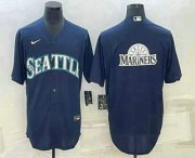 Cheap Men's Seattle Mariners Big Logo Navy Blue Stitched MLB Cool Base Nike Jersey