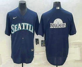 Cheap Men\'s Seattle Mariners Big Logo Navy Blue Stitched MLB Cool Base Nike Jersey