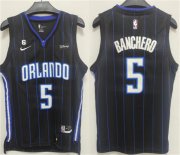 Wholesale Cheap Men's Orlando Magic #5 Paolo Banchero Black With No.6 Patch Icon Edition Stitched Swingman Jersey