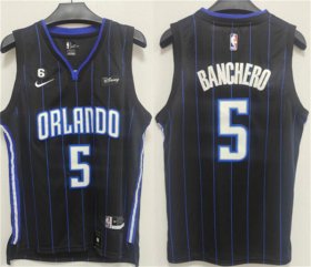 Wholesale Cheap Men\'s Orlando Magic #5 Paolo Banchero Black With No.6 Patch Icon Edition Stitched Swingman Jersey