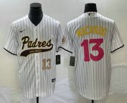 Wholesale Cheap Men's San Diego Padres #13 Manny Machado Number White Pinstripe 2023 City Connect Cool Base Stitched Jersey