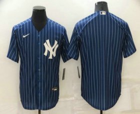 Wholesale Cheap Men\'s New York Yankees Blank Navy Blue Pinstripe Stitched MLB Cool Base Nike Jersey