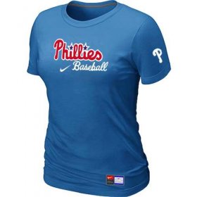 Wholesale Cheap Women\'s Philadelphia Phillies Nike Short Sleeve Practice MLB T-Shirt Indigo Blue
