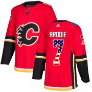 Wholesale Cheap Adidas Flames #7 TJ Brodie Red Home Authentic USA Flag Stitched Youth NHL Jersey