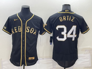 Wholesale Cheap Men's Boston Red Sox #34 David Ortiz Black Gold Flex base Stitched Baseball Jersey